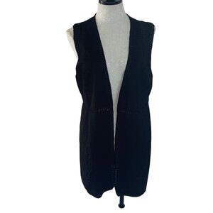 Neiman Marcus Womens Vest Size Large Black Long Open Front Faux Suede